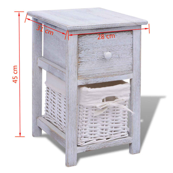 vidaXL White Wooden Bedside Table