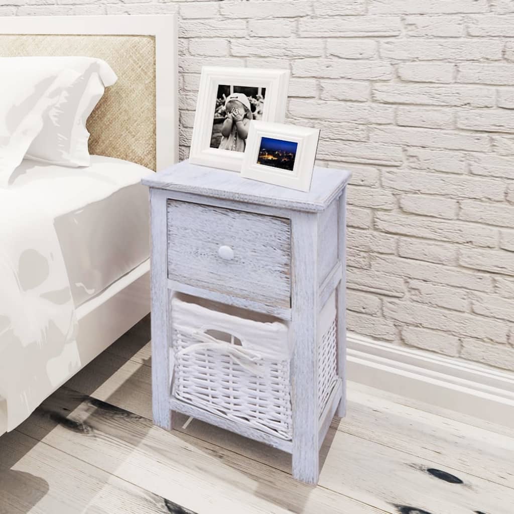 vidaXL White Wooden Bedside Table