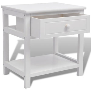 vidaXL White Wooden Bedside Table