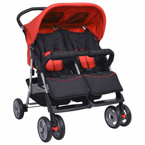 vidaXL Twin Stroller Steel Red and Black