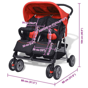 vidaXL Twin Stroller Steel Red and Black