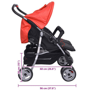 vidaXL Twin Stroller Steel Red and Black