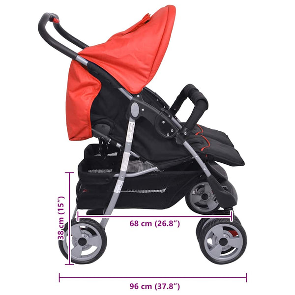 vidaXL Twin Stroller Steel Red and Black