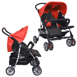 vidaXL Twin Stroller Steel Red and Black