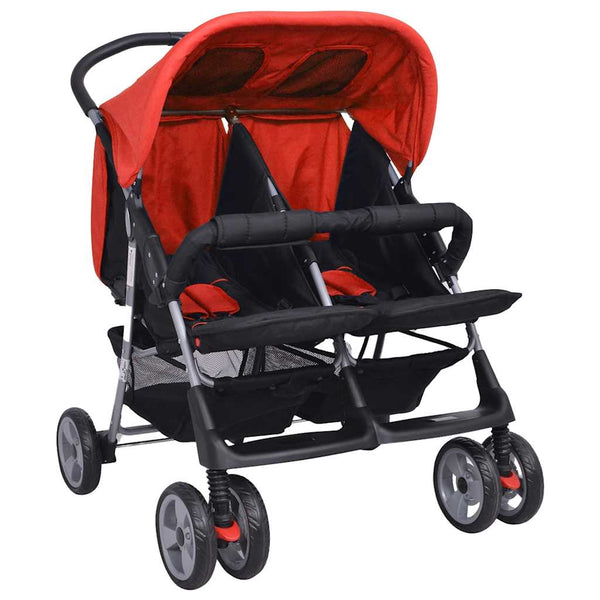 vidaXL Twin Stroller Steel Red and Black