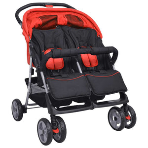vidaXL Twin Stroller Steel Red and Black