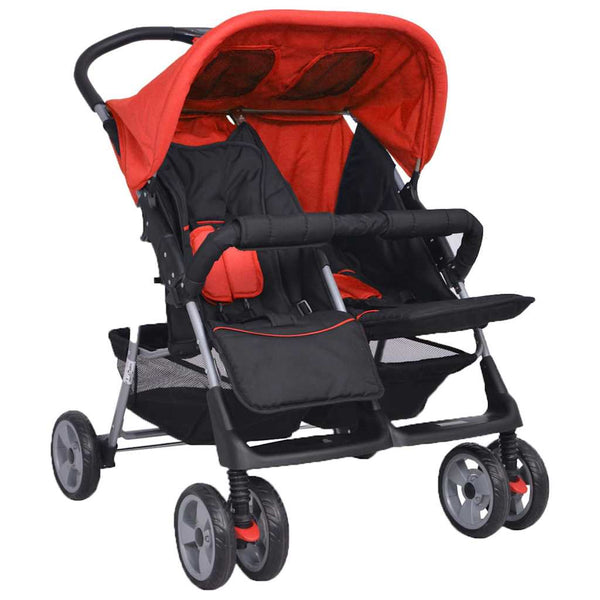 vidaXL Twin Stroller Steel Red and Black