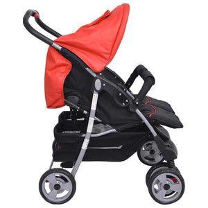 vidaXL Twin Stroller Steel Red and Black