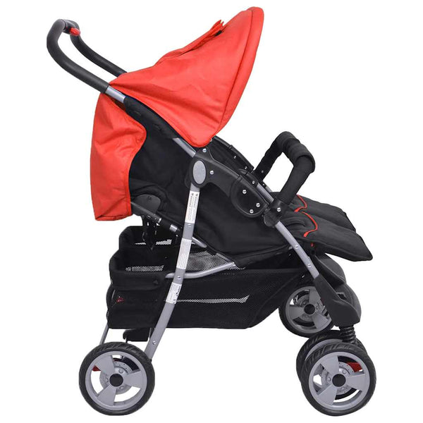 vidaXL Twin Stroller Steel Red and Black