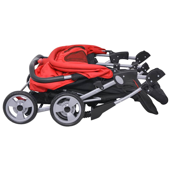 vidaXL Twin Stroller Steel Red and Black