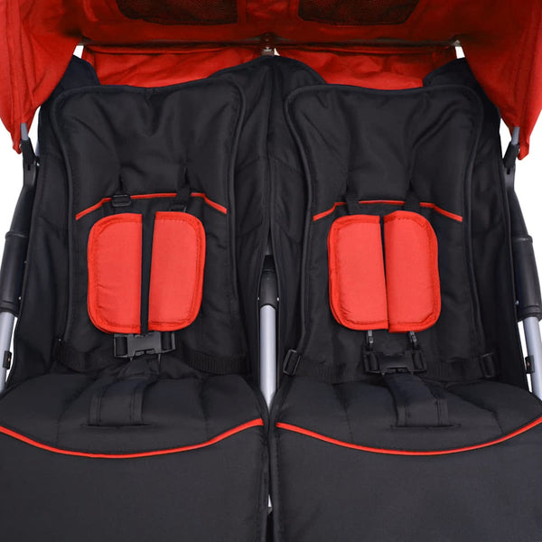 vidaXL Twin Stroller Steel Red and Black