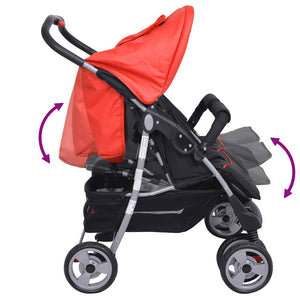 vidaXL Twin Stroller Steel Red and Black