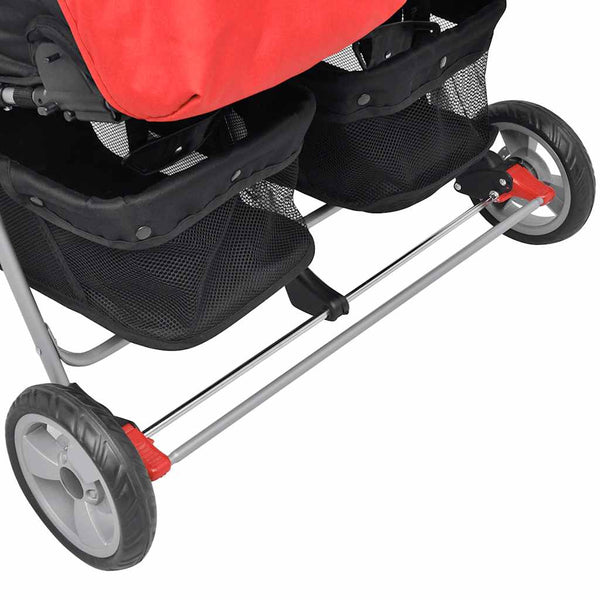 vidaXL Twin Stroller Steel Red and Black