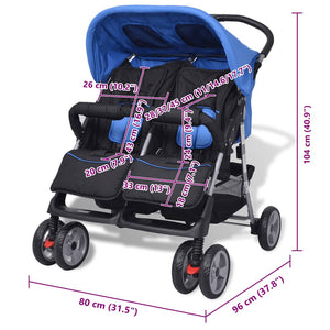 vidaXL Twin Stroller Steel Blue and Black