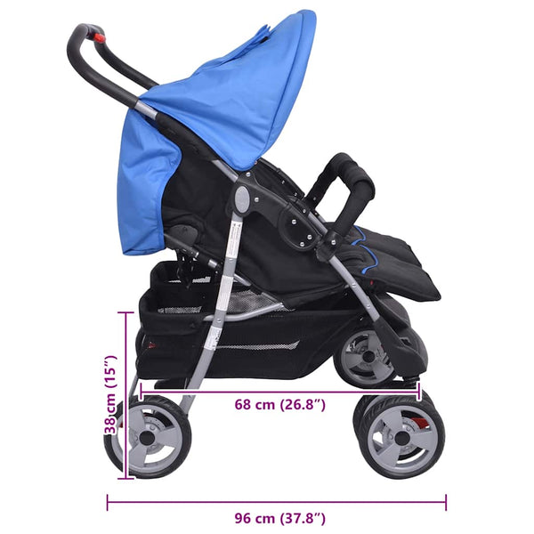 vidaXL Twin Stroller Steel Blue and Black