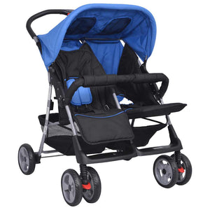 vidaXL Twin Stroller Steel Blue and Black