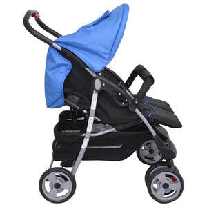 vidaXL Twin Stroller Steel Blue and Black