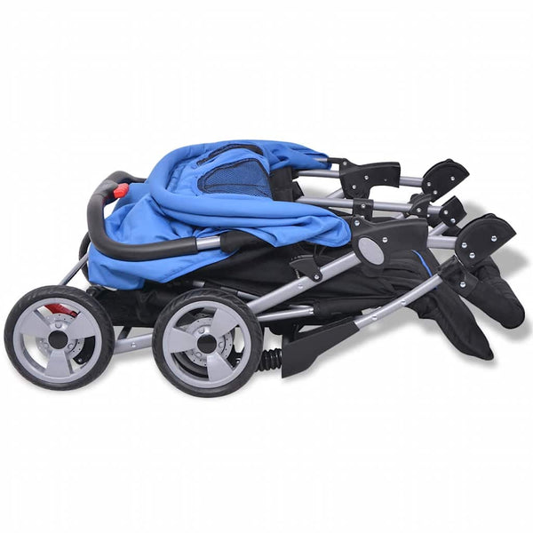 vidaXL Twin Stroller Steel Blue and Black