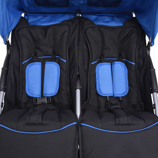 vidaXL Twin Stroller Steel Blue and Black