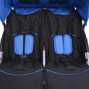vidaXL Twin Stroller Steel Blue and Black