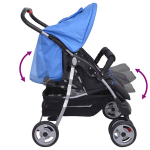 vidaXL Twin Stroller Steel Blue and Black