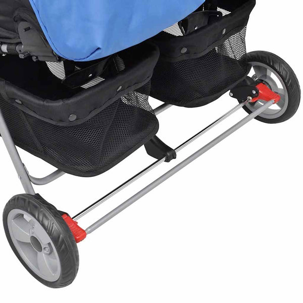 vidaXL Twin Stroller Steel Blue and Black