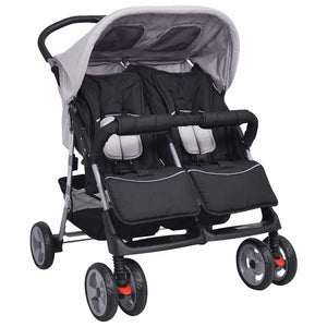 vidaXL Twin Stroller Steel Grey and Black