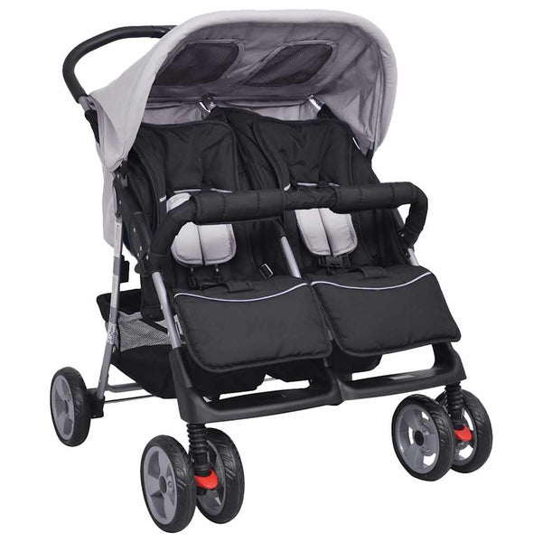 vidaXL Twin Stroller Steel Grey and Black