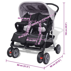 vidaXL Twin Stroller Steel Grey and Black