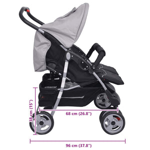 vidaXL Twin Stroller Steel Grey and Black
