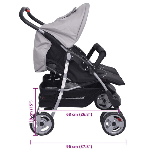 vidaXL Twin Stroller Steel Grey and Black