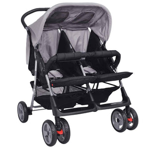 vidaXL Twin Stroller Steel Grey and Black