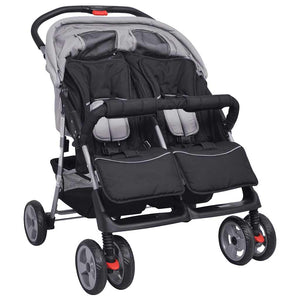 vidaXL Twin Stroller Steel Grey and Black