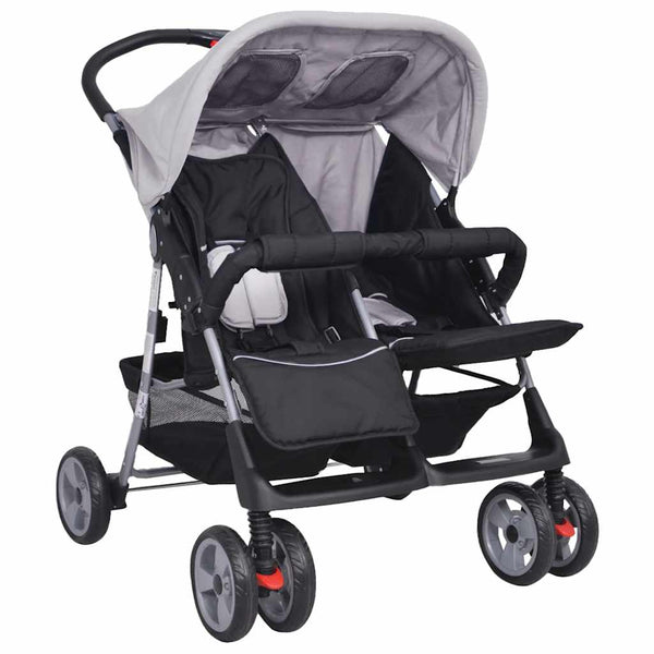 vidaXL Twin Stroller Steel Grey and Black