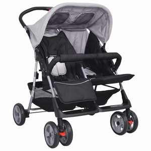 vidaXL Twin Stroller Steel Grey and Black
