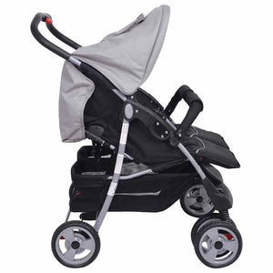 vidaXL Twin Stroller Steel Grey and Black