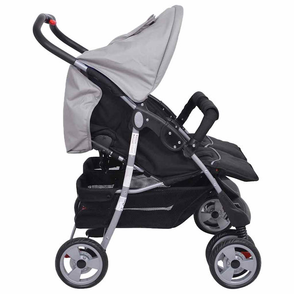 vidaXL Twin Stroller Steel Grey and Black