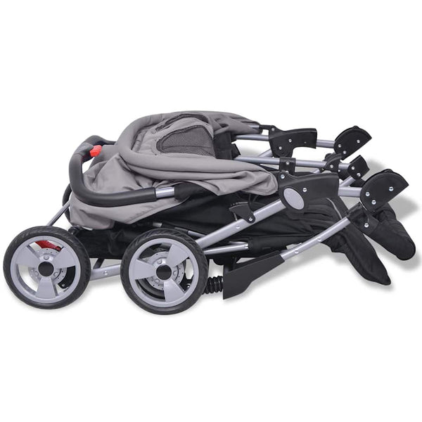 vidaXL Twin Stroller Steel Grey and Black