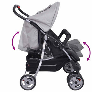 vidaXL Twin Stroller Steel Grey and Black