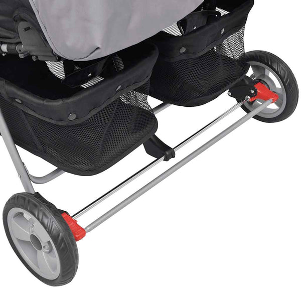 vidaXL Twin Stroller Steel Grey and Black