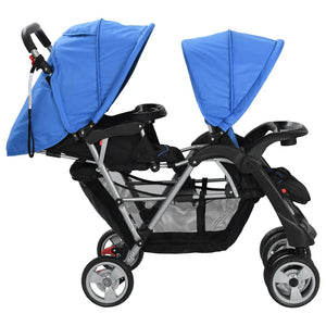 vidaXL Tandem Pushchair Steel Blue and Black