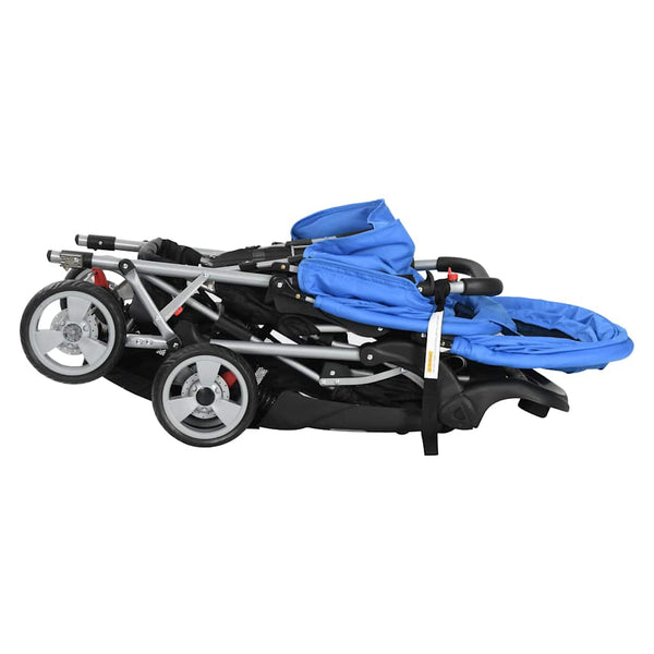 vidaXL Tandem Pushchair Steel Blue and Black