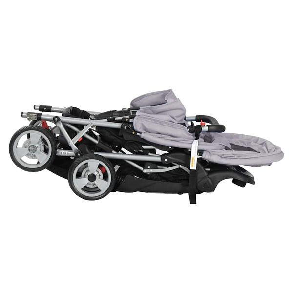 vidaXL Tandem Stroller Steel Grey and Black