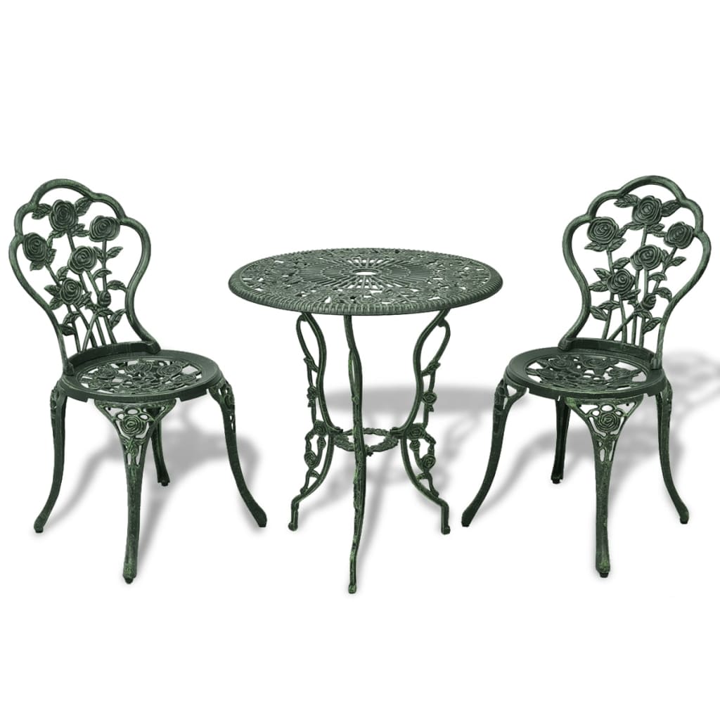 vidaXL 3-Piece Cast Aluminum Bistro Set Green