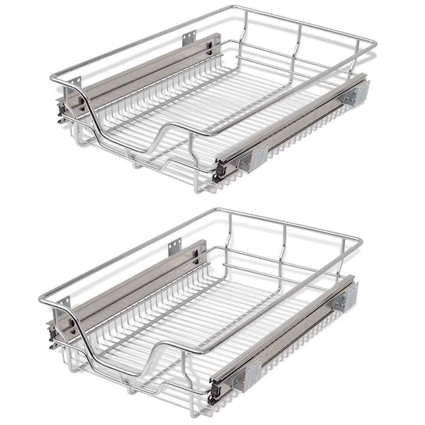 vidaXL Built-in Drawer Basket Pull-out 2 pcs. Silver 400 mm