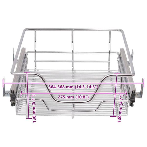 vidaXL Built-in Drawer Basket Pull-out 2 pcs. Silver 400 mm