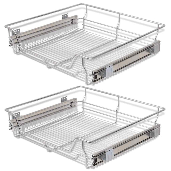 vidaXL Built-In Drawer Basket Pull-Out 2 pcs Silver 600 mm