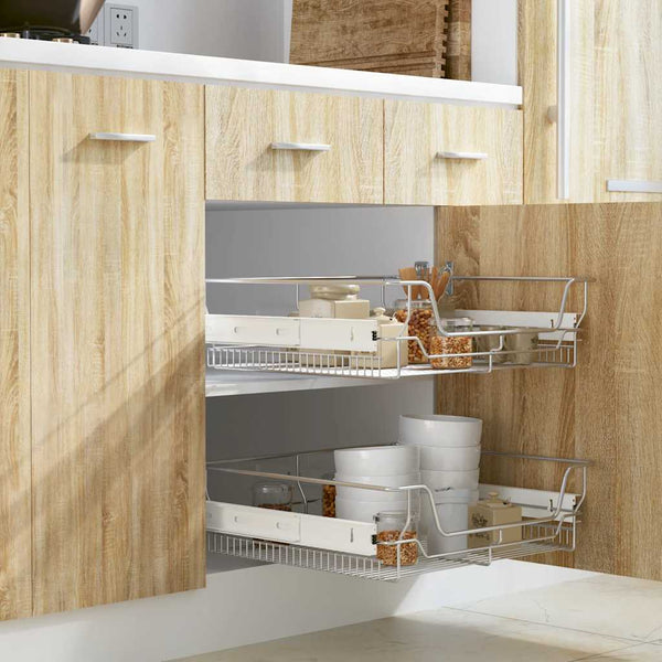 vidaXL Built-In Drawer Basket Pull-Out 2 pcs Silver 600 mm