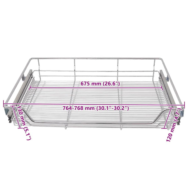 vidaXL Built-in Drawer Basket Pull-Out 2 pcs Silver 800 mm