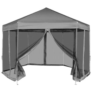vidaXL Hexagonal Pop-Up Gazebo with 6 Sidewalls Grey 3.6x3.1 m